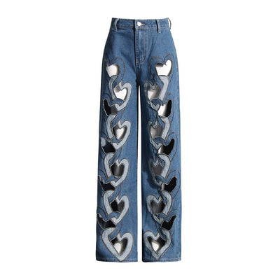 Jeans Cintura Alta con Corazón Calado y Pierna Ancha - Image 3