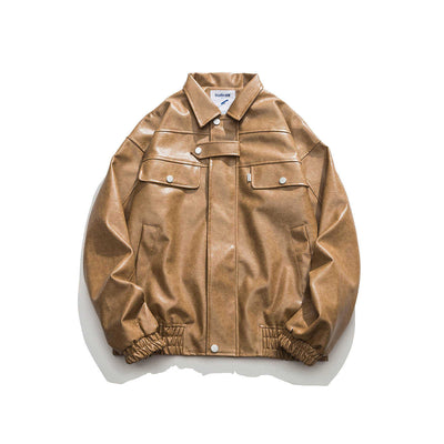 Chaqueta de Cuero Vintage para Motocicleta con Bolsillos - Image 7