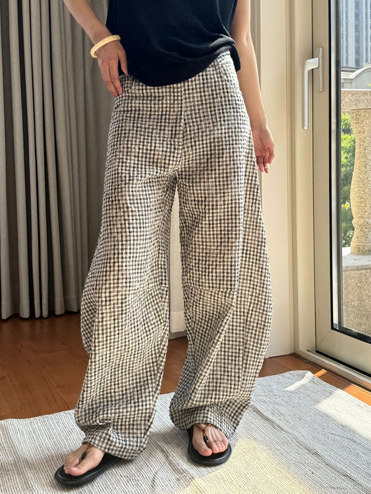 Pantalones de Lino Ancho Cuadros Mujer - Cómodos y Transpirables - Image 14