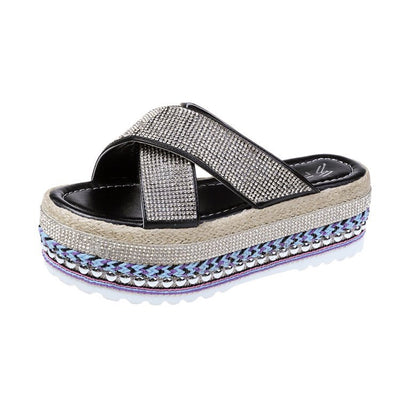 Pantuflas Plataforma Impermeables con Strass y Tejido Cruzado para Mujer - Image 16