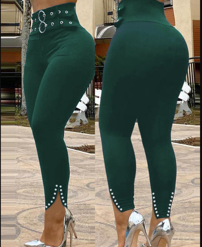 Pantalones Skinny de Cintura Alta en Color Sólido - Image 6