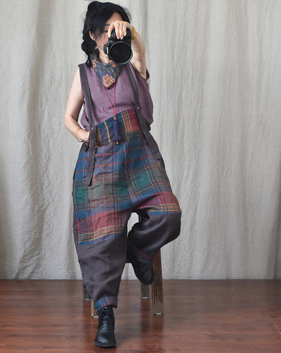 Pantalones de Lino con Tirantes y Patchwork Moderno - Image 15