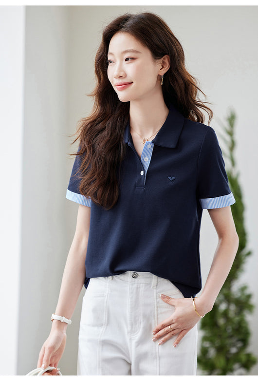 Blusa Estilo Americano Hombros Descubiertos Falsa Dos Piezas Manga Corta - Image 14
