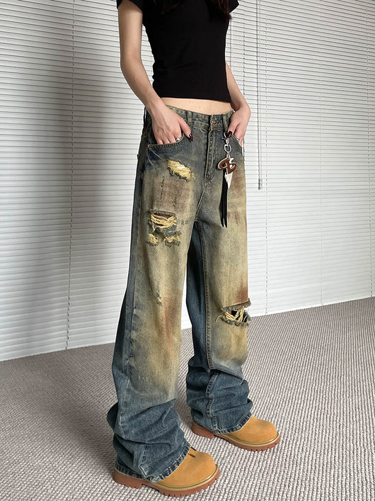Pantalones Vaqueros Rotos Oversize Rectos de Pierna Ancha - Estilo Urbano Descontracturado - Image 6