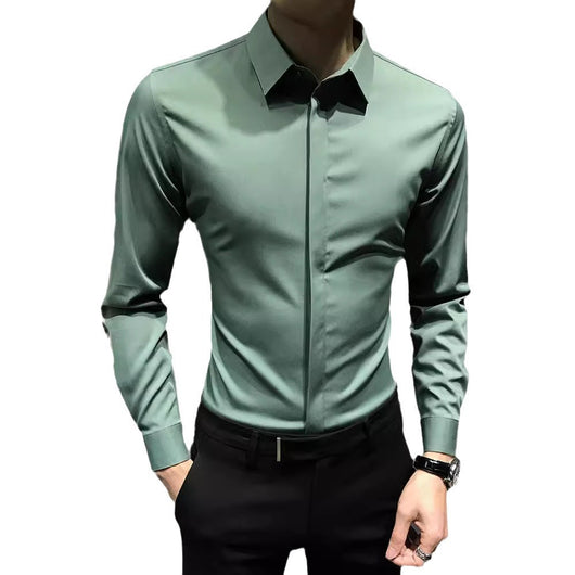 Camisa Ejecutiva Manga Larga Estilo Coreano para Hombre - Image 5