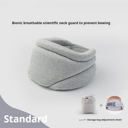 Pink bionic breathable neck guard for cervical vertebra care, designed to prevent bowing and neck leaning forward, shown with a grey storage bag. - Image 7