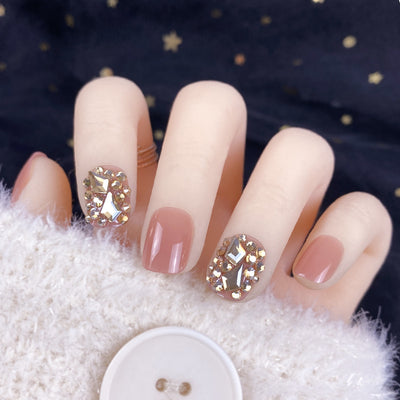 Uñas Postizas Diamantadas en Oro Champagne - Diseño Completo y Listo para Usar - Image 10