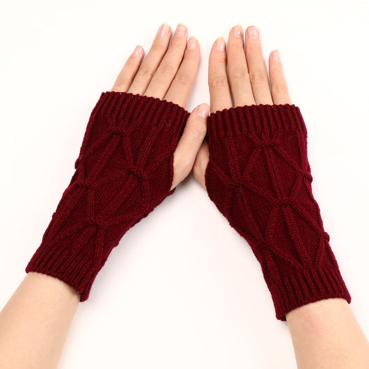 Guantes de Lana Tejida sin Dedos con Diseño Rombo para Abrigar - Image 16