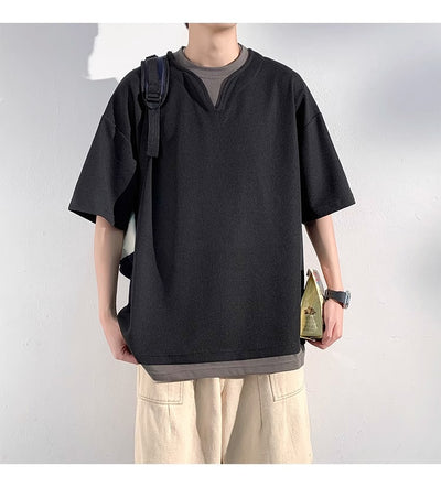 Playera de Verano Hombre Cuello Falso Dos Piezas Manga Corta Trendy - Image 15