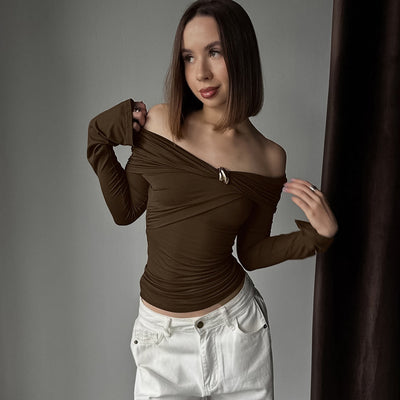 Blusa Ajustada Asimétrica Fuera del Hombro - Diseño Chica Atrevida - Image 2