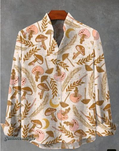 Camisa de Cuadros con Cuello Mao Manga Larga para Hombre - Image 14