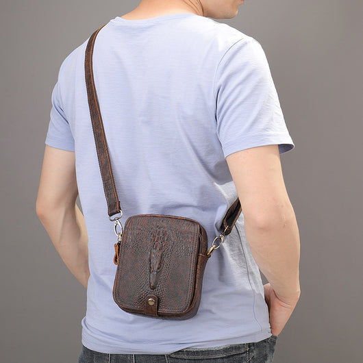 Bolsa Bandolera de Cuero Genuino con Diseño Diagonal para Hombre - Image 11