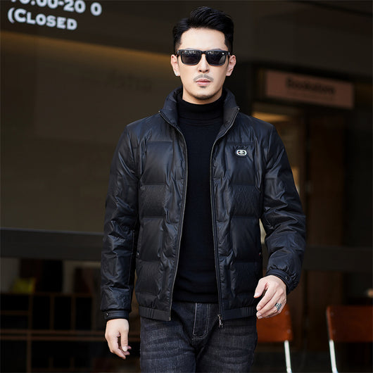 Chaqueta de Plumón para Hombre con Cuello Alzado y Mangas Tejidas - Image 7