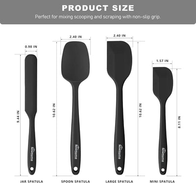 Silicone Spatula Set, Food Grade Rubber Spatula High Heat-Resistant Premium Bpa-Free One Piece Seamless Design Cooking Spatulas Dishwasher Safe Bpa-Free 4 Pack (Black) - Tekeno
