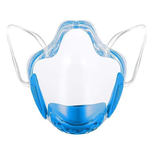 Transparent full face protective mask with blue chin guard and clear ear loops, designed for anti-splash and dust protection. - Image 9