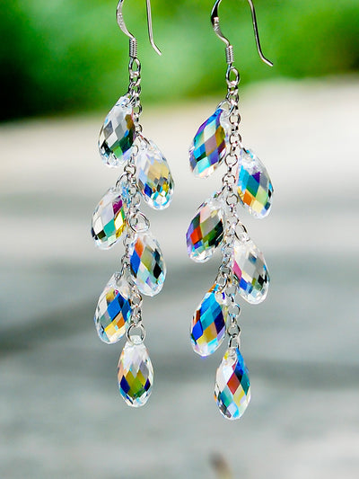 Aretes de Cristal con Aguja de Plata - Cortina de Cuentas Brillante - Image 6