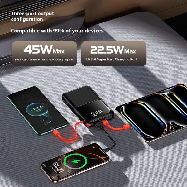 Banco de Energía 20000 mAh 45W Certificado 3C con Cable Integrado