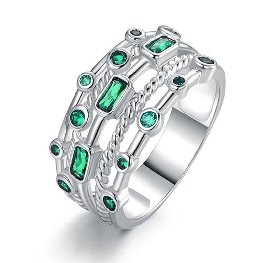 Anillo de Gema Verde Multicapa con Diamantes - Image 2