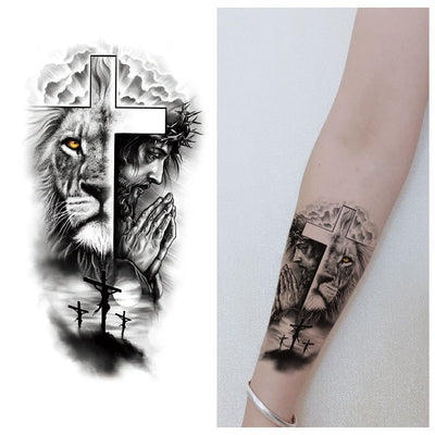 Tatuaje Temporal Transferible - Patrón Animal Tigre y León Media Manga