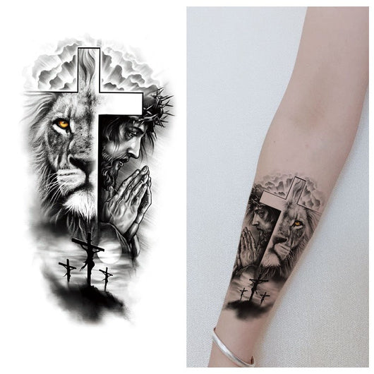 Tatuaje Temporal Transferible - Patrón Animal Tigre y León Media Manga