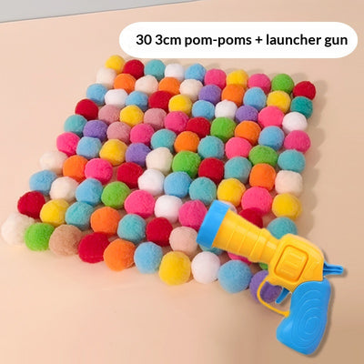 Colorful pompom balls and a yellow and blue toy launcher, a fun set for cats or kids. - Image 20