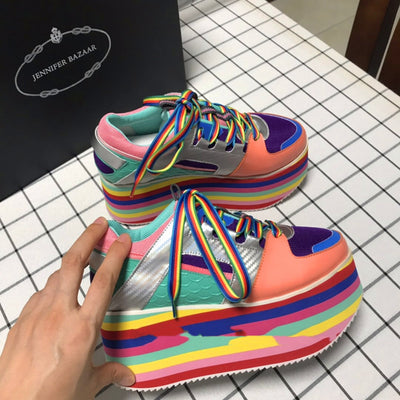 Zapatos Plataforma Casual para Mujer - Cuero con Combinación de Colores - Image 3