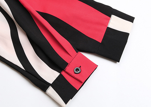 Blusa Rayada Roja con Solapa para Mujer - Manga Larga - Image 7