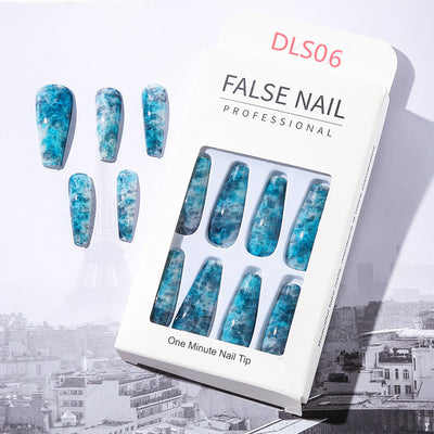 Uñas Postizas Largas con Patrón Mármol y Acabado Brillante Estilo Europeo - Image 23
