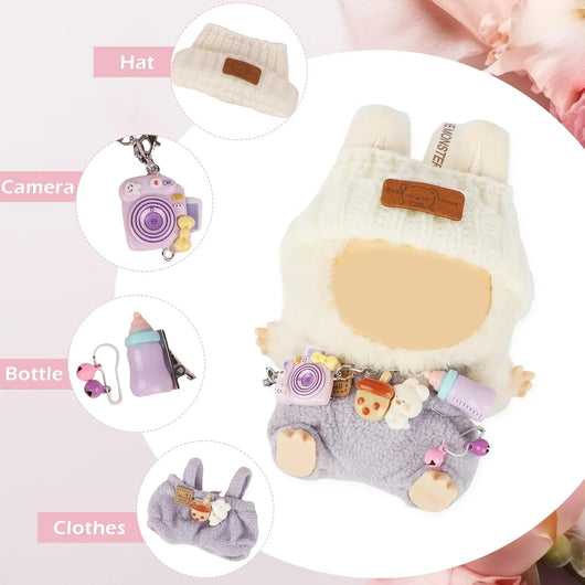 Doll Clothes for Labubu, 17Cm/15Cm Dolls Outfit Set , Luxury Chic Style High-End Fashion Suitable Accessories (No Doll)(Purple) - Tekeno
