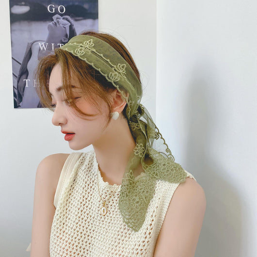Pañuelo de Seda Bordado con Encaje - Cinta para Cabello Elegante - Image 30