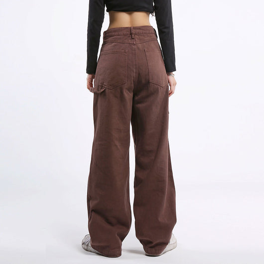 Pantalones Vaqueros Rectos Sueltos Multi-bolsillos Color Sólido - Image 4