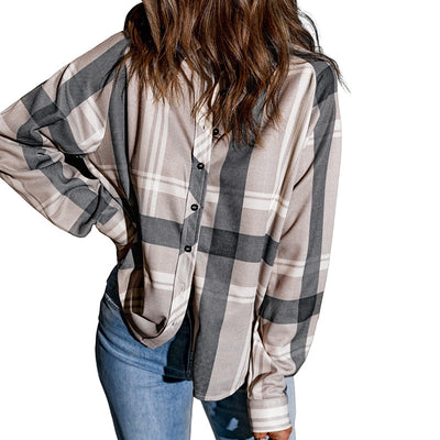 Camisa Cuadriculada de Solapa para Mujer - Otoño e Invierno - Image 3