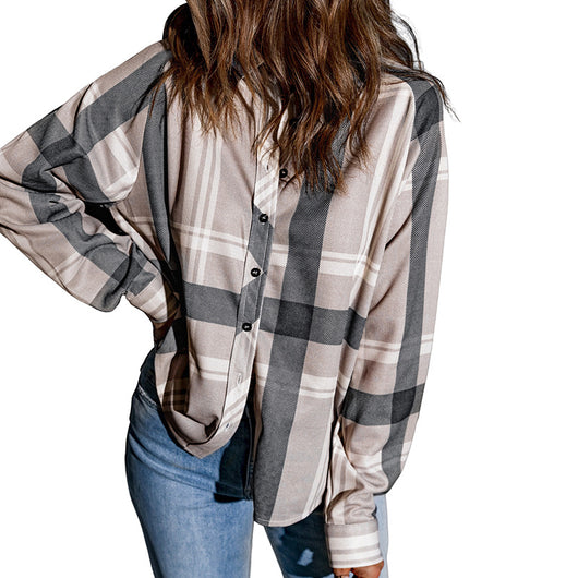 Camisa Cuadriculada de Solapa para Mujer - Otoño e Invierno - Image 3