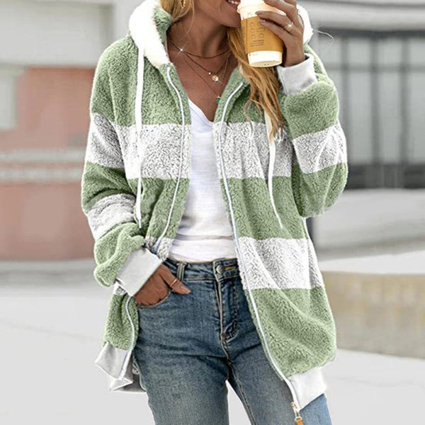 Abrigo de Patchwork Multicolor Suave con Capucha para Mujer