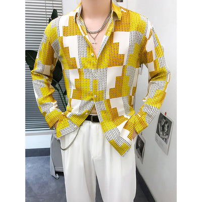 Camisa Manga Larga Estampada con Contraste de Colores para Hombre - Image 6