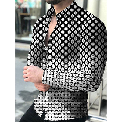 Camisa Casual de Manga Larga con Impresión Digital 3D para Hombre - Image 28