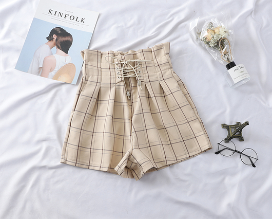 Shorts de Cintura Alta Tartán con Tirantes Floral - Image 11
