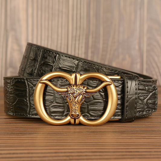 Cinturón para Hombre con Hebilla Automática Estilo Retro Cabeza de Buey