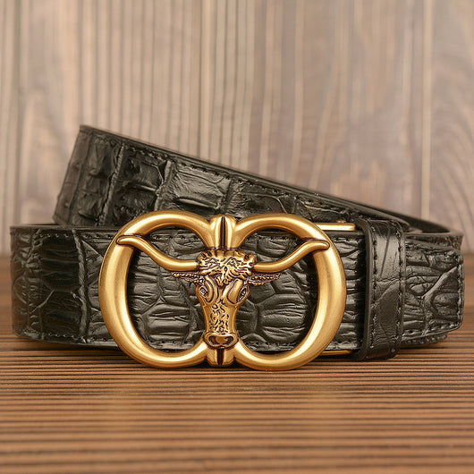 Cinturón para Hombre con Hebilla Automática Estilo Retro Cabeza de Buey