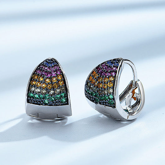 Aretes Triangulares Geométricos con Piedras de Color para Mujer