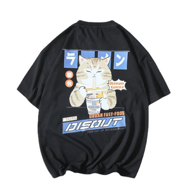 Playera Holgada con Estampa de Gato Estilo Coreano Manga Corta para Hombre - Image 7