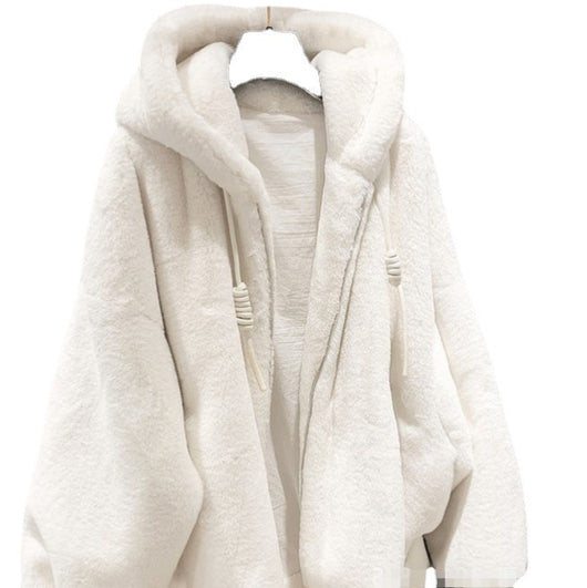 Abrigo Suelto con Capucha de Piel de Conejo Rex para Mujer - Image 9