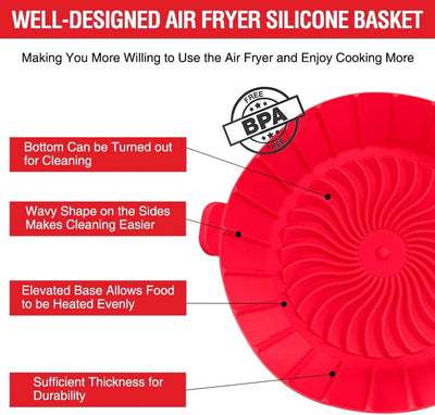 Small Air Fryer Silicone Liners for Cosori/Instant Pot/Chefman/Ninja/Dash/Bella/Gowise/Cosmo Air Fryer 2QT 2.1QT 2.3QT 2.5QT, 2 Pack Reusable Silicone Basket Pot Baking Tray Airfryer Accessories - Tekeno