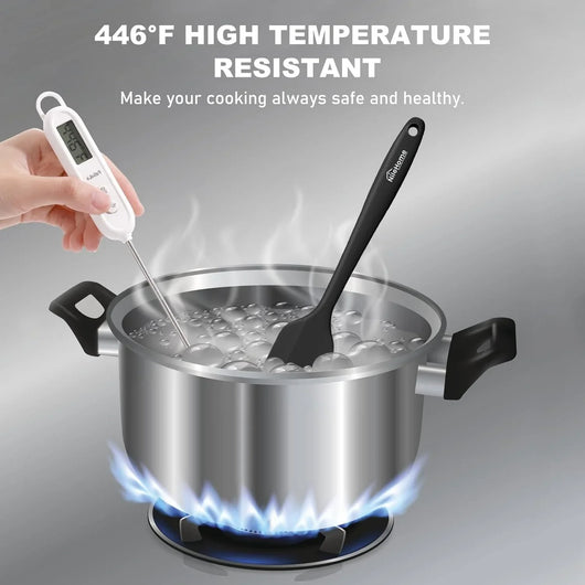 Silicone Spatula Set, Food Grade Rubber Spatula High Heat-Resistant Premium Bpa-Free One Piece Seamless Design Cooking Spatulas Dishwasher Safe Bpa-Free 4 Pack (Black) - Tekeno