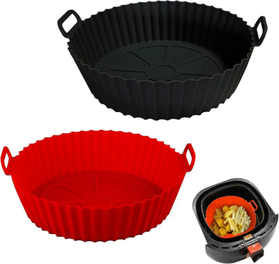 Air Fryer Silicone Liners Pot,8 Inch Air Fryer Basket Liners, Silicone Baking Tray Pots for 3 to 5 Qt for Air Fryer Oven Reusable Baking Tray Oven Accessories (Red+Black) - Tekeno