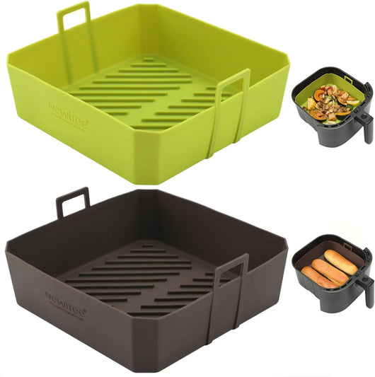 5 QT Air Fryer Silicone Liners for Ninja AF141/AF142/AF181/AF182 & COSORI CAF-L501, 2 Pack BPA Free Platinum Silicone Basket, Square Reusable Air Fryer Liners with Handle, Upgrade - Tekeno