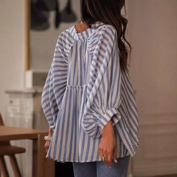 Blusa Rayada Manga Larga Efecto Adelgazante para Mujer