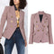 Blazer Cuadros Pied de Gallo Mujer Doble Botonadura Manga Larga