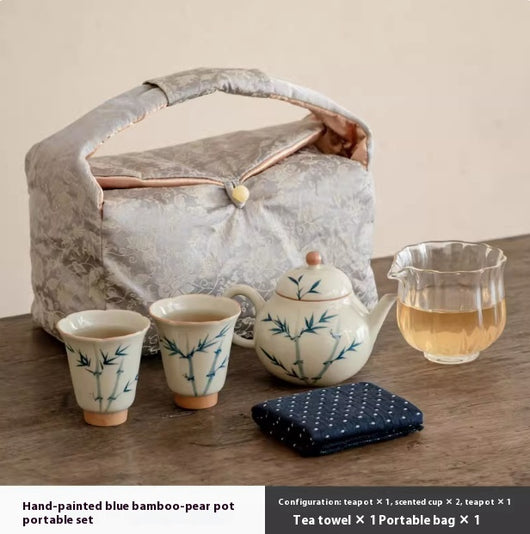 Juego de Té Gaiwan Porcelana Pintada a Mano con Diseño Bambú Azul - Image 9