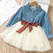 Vestido Infantil Denim con Panel de Malla - Falda de Moda
